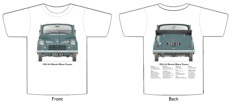 Morris Minor Tourer Series II 1952-54 T-shirt Front & Back